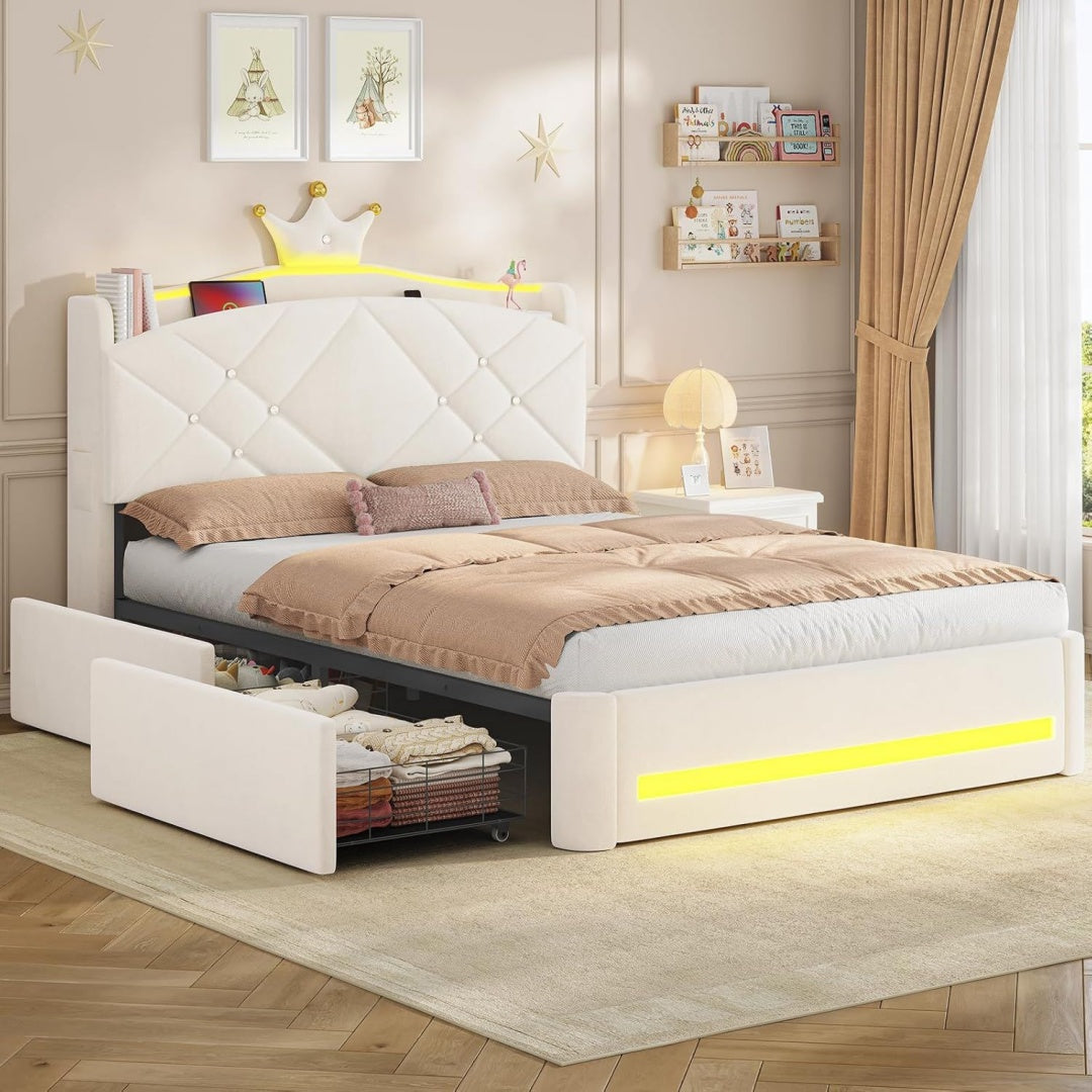 Bettgestell mit 2 Schubladen und LED Beleuchtung