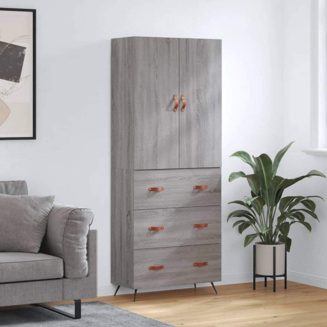 Hochschrank in Eichenbraun und Grau mit geschlossenem Stauraum aus Holzwerkstoff