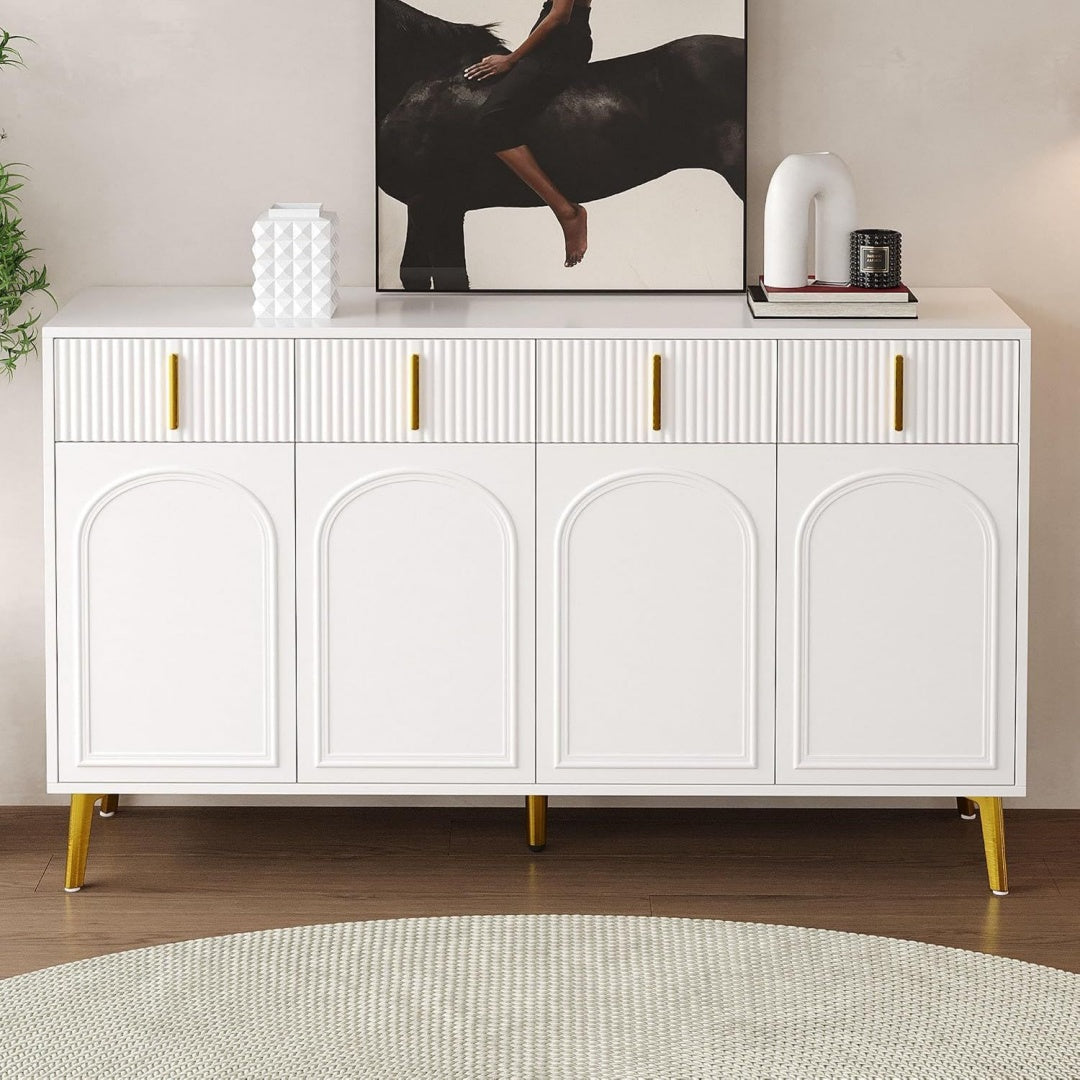 4 Schubladen praegen das Sideboard in Weiss