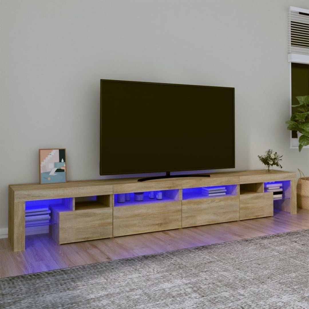Medienboard mit LED Beleuchtung und offenen Ablagen